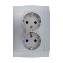 Priza dubla schuko 10A Argintiu HAKAN